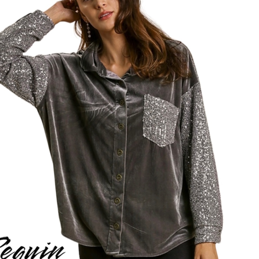 Umgee velvet shacket with sequins